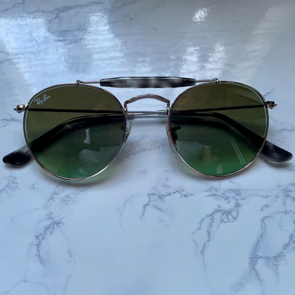 Ray Ban Silver ROUND DOUBLE BRIDGE Sunglasses RARE - Picture 2 of 8